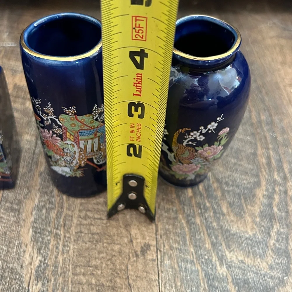 Mini Ceramic Bud Vases Vintage‎ Japanese Kutani Style Cobalt Blue Lot of 4pcs